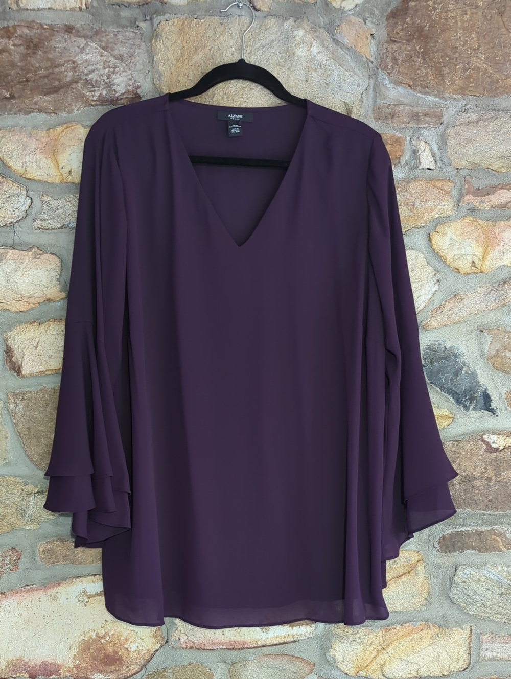 Alfani Plum V-Neck Layered Bell Sleeve Tunic